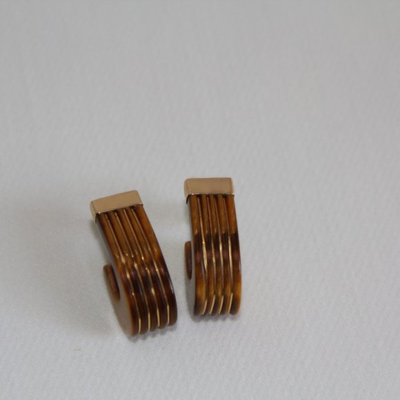 Vintage 14k Gold Tigers Eye J-Hook Earrings - Picture 2 of 12